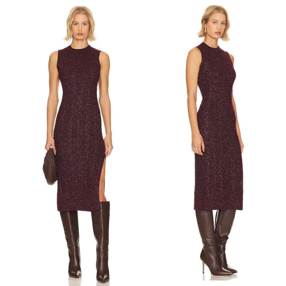 NWT PAIGE Marium Knit Sleeveless Dress in Burgundy Sparkle